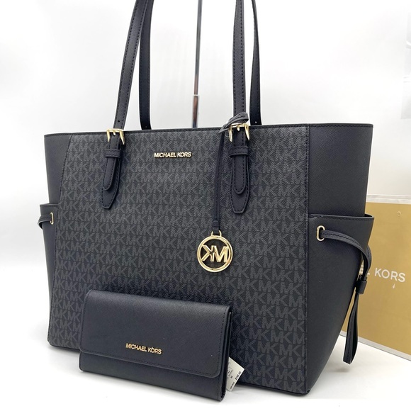 Michael Kors Gilly Tote Bag Black & Trifold Wallet - Picture 2 of 10